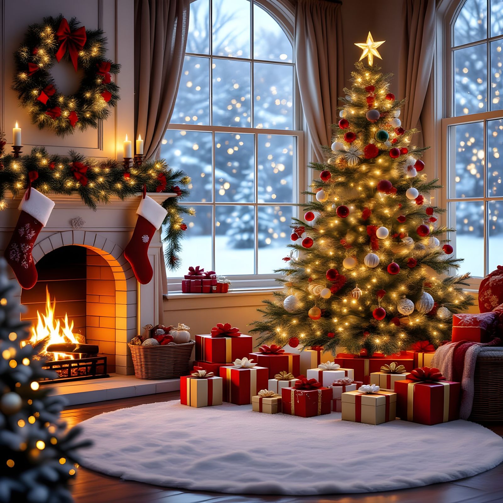 Cozy Christmas Eve: Gifts Under a Twinkling Tree