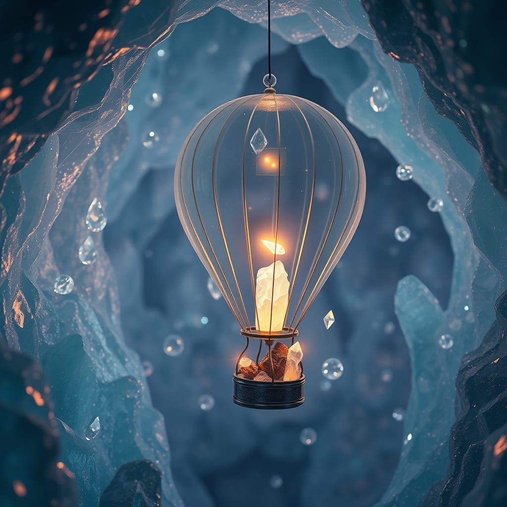 Hot Air Balloon in Crystal Cave, Digital Art