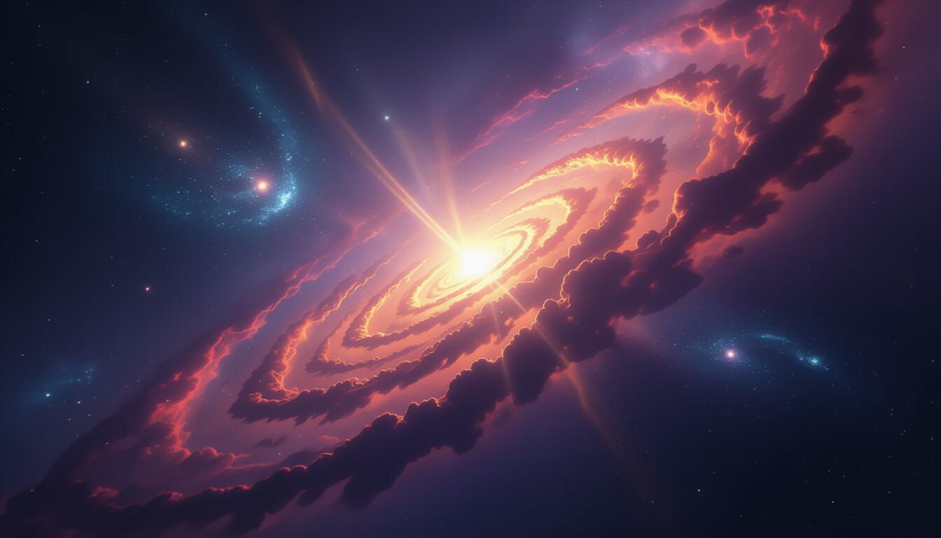 Vibrant Nebula and Colliding Galaxies in Deep Space