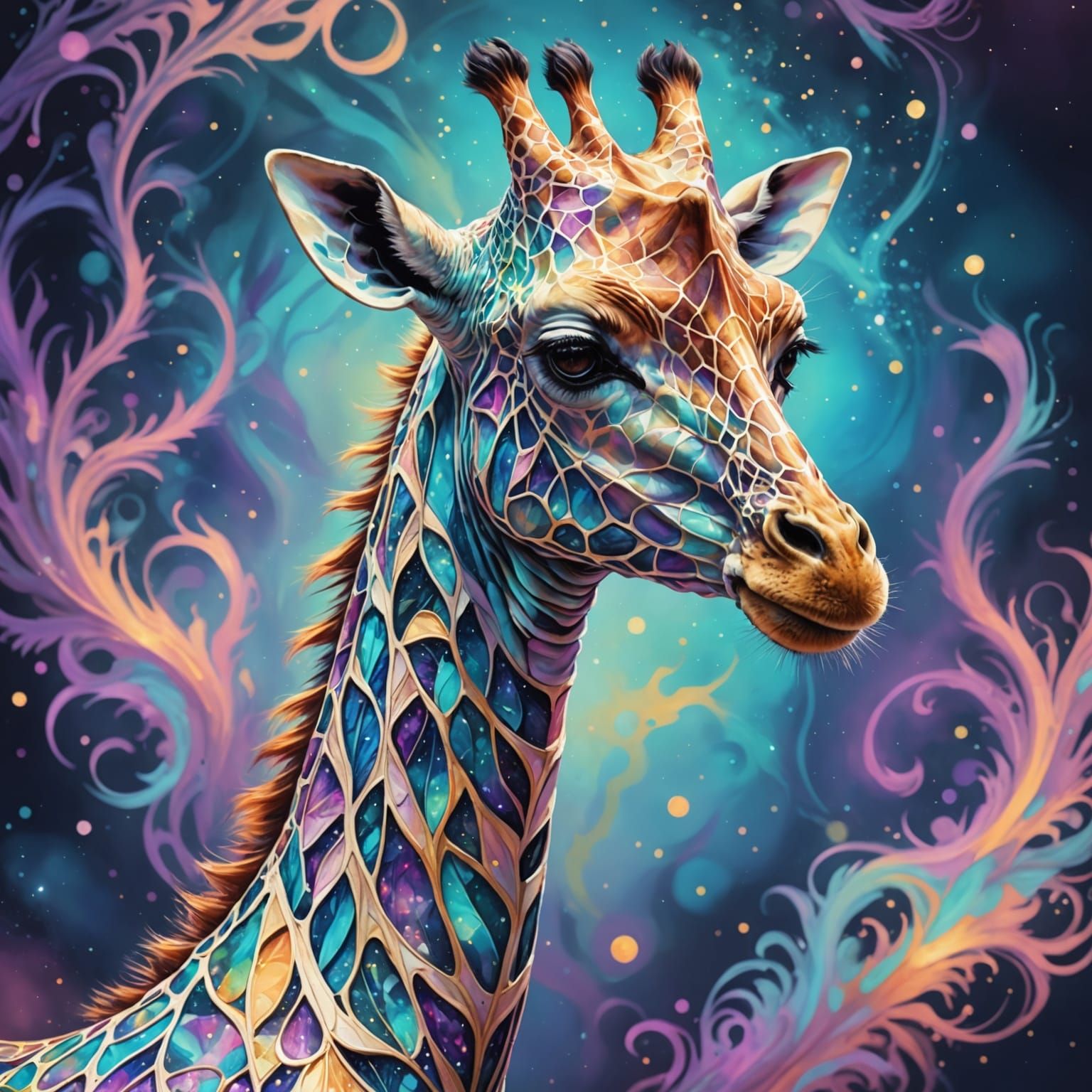 Filigree Fractal Giraffe in Pastel Ink
