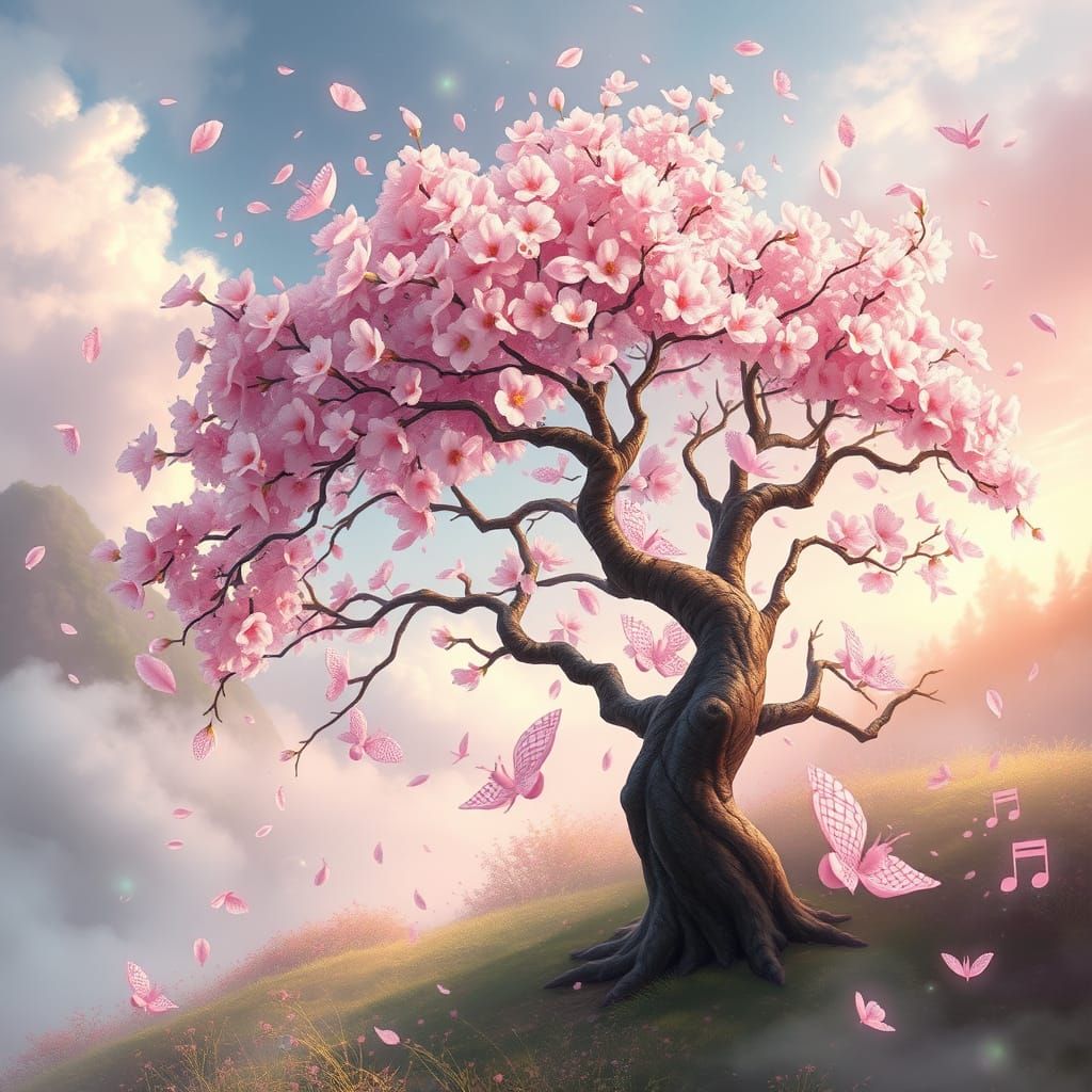 Ethereal Cherry Blossom Fantasy Landscape