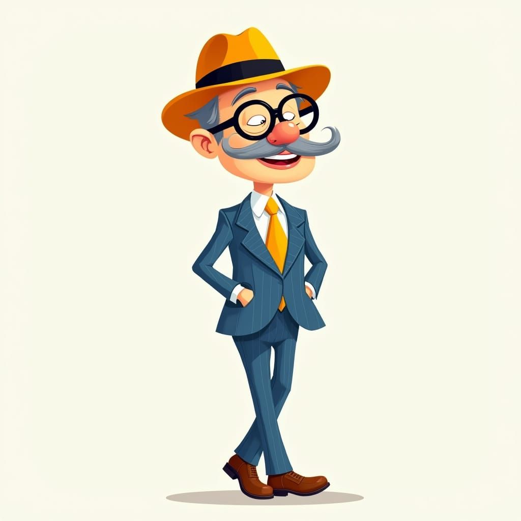 Charismatic Gentleman in Orange Derby Hat and Pin Stripe Sui...