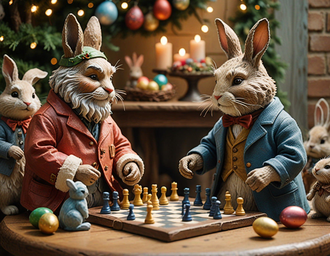 Santa and the Easter Bunny Enjoy a Whimsical Chess Game