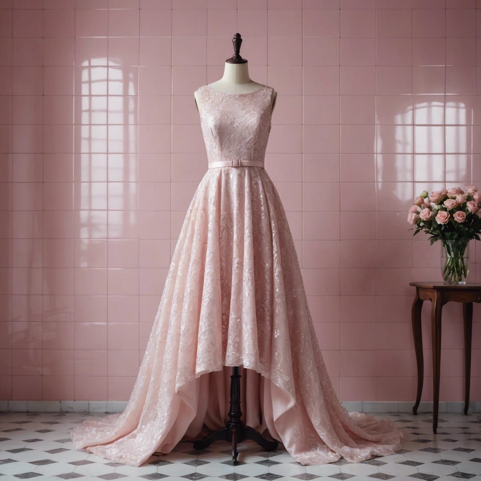 Romantic Pink Dress on Mannequin