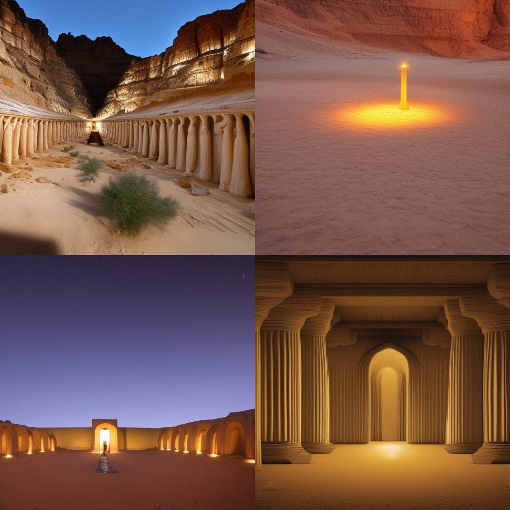 Hooded Priestess Emerges from Desert Temple