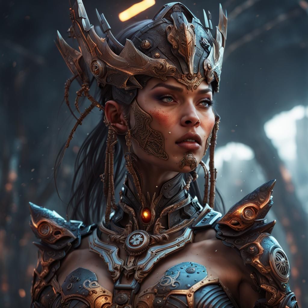 Futuristic Bionic Warrior Goddess in Detailed Matte Painting