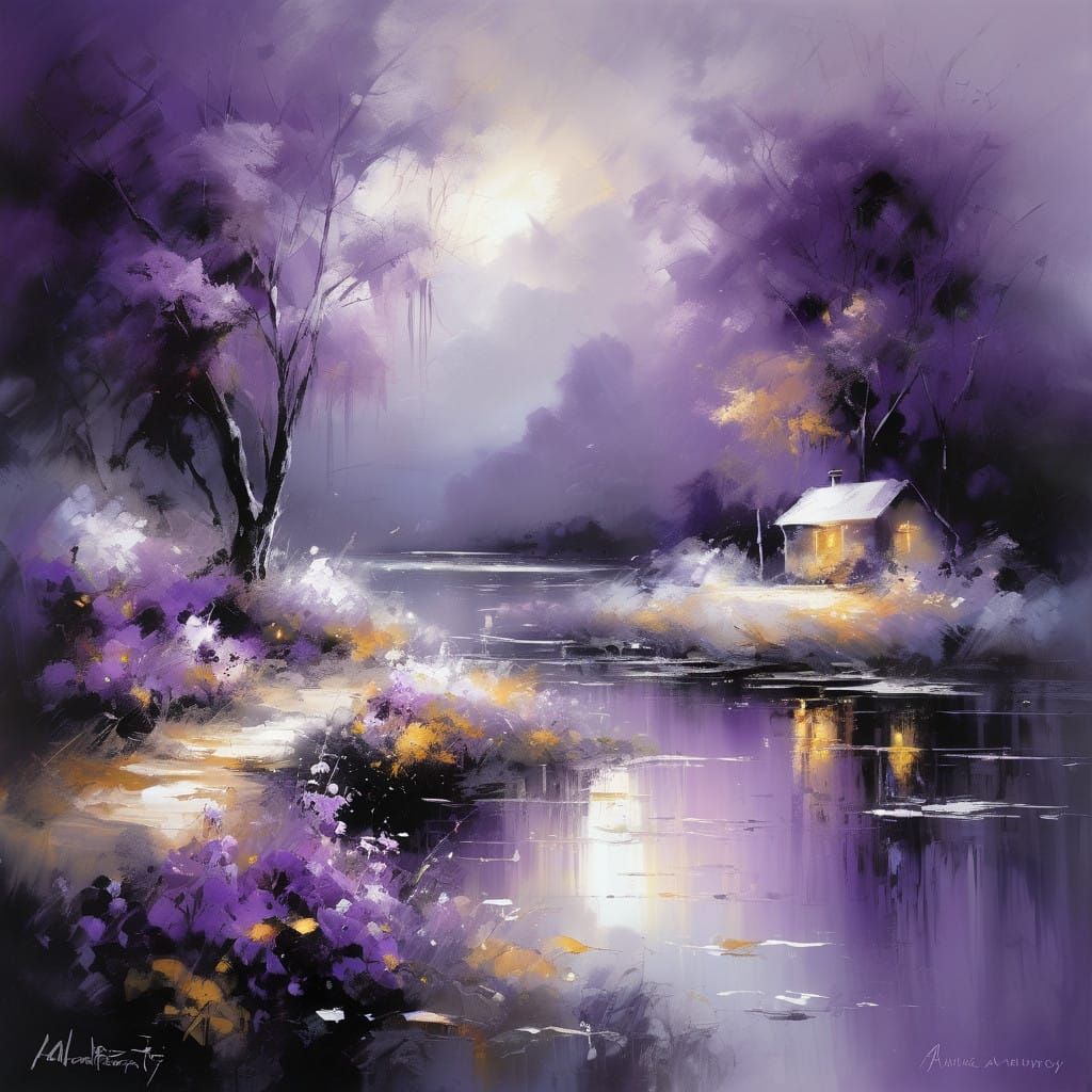 Luminous Purple Dreamscape on Black Background