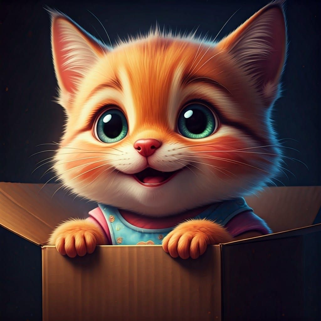 Adorable Baby Nifty in Cardboard Box: Fantasy Concept Art