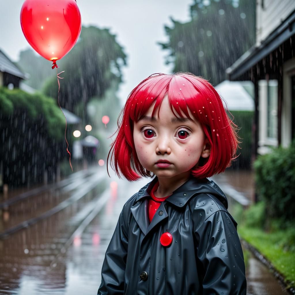 Pennywise with Red Balloon in the Rain