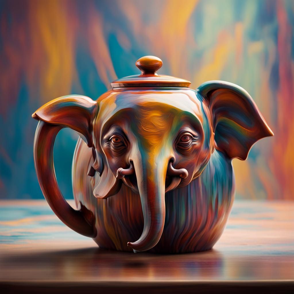 Elephant Teapot in Hyperrealistic Splash Art Style
