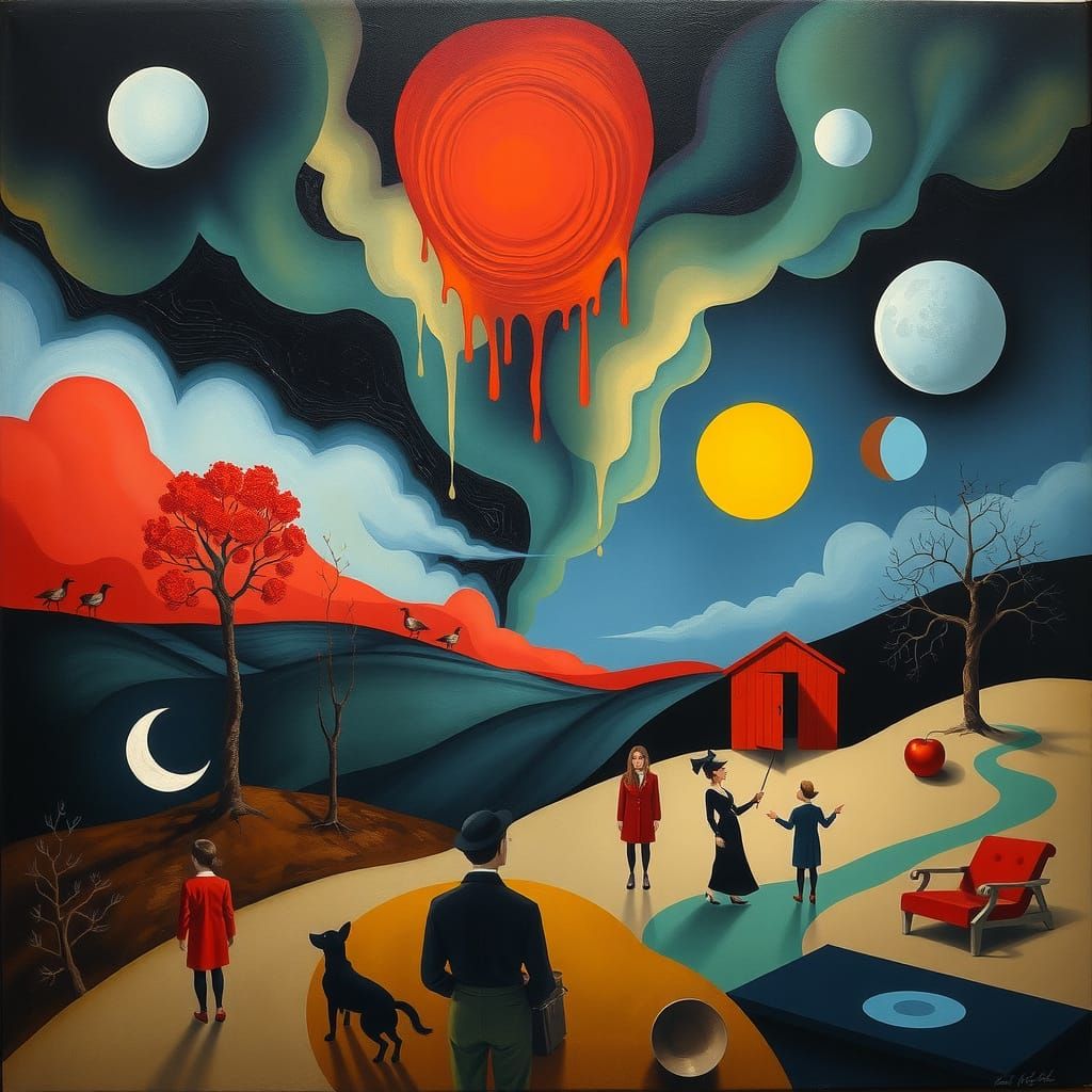 Surreal Symbols: WPA Serigraph in Split-Complementary Colors