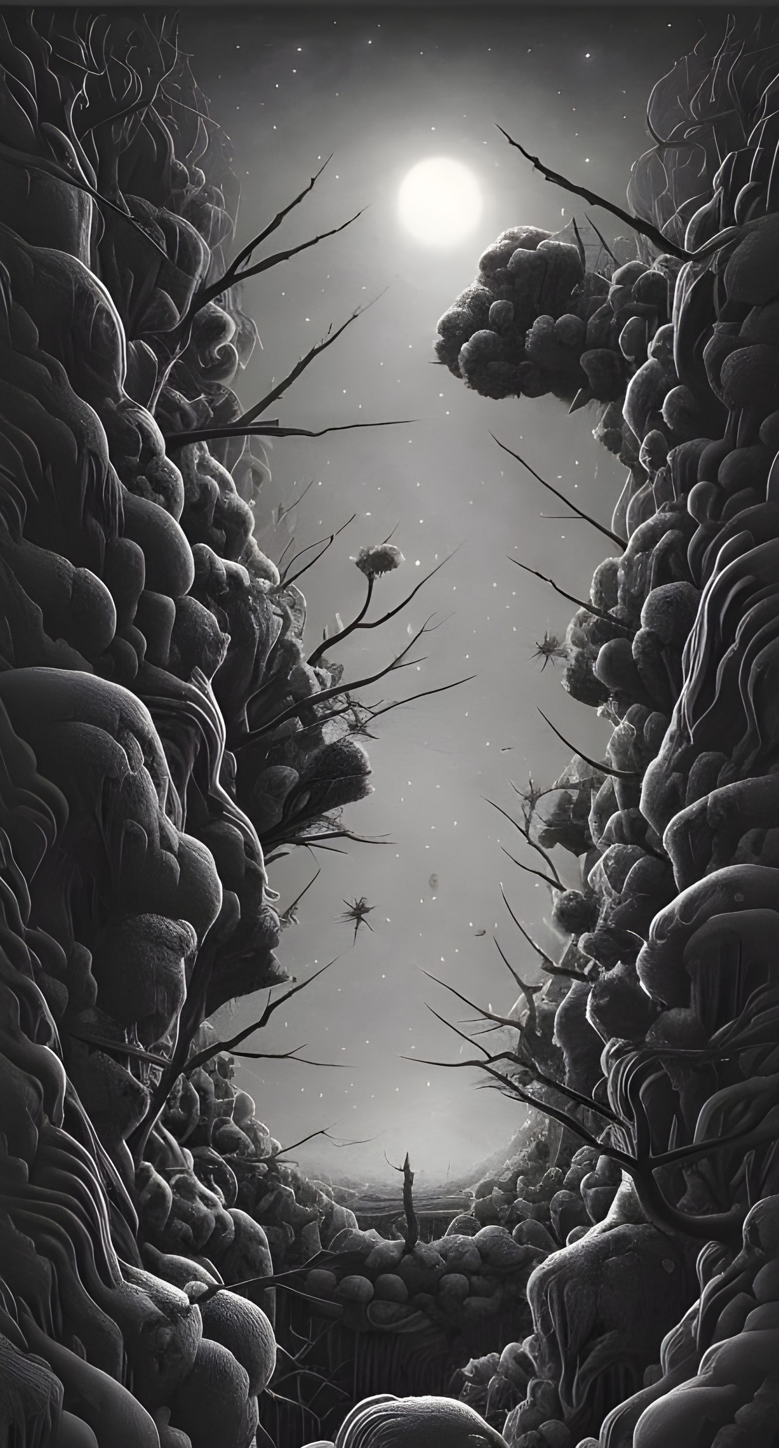 Surreal Thorny Landscape at Night