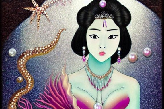 Asian Mermaid Queen in Shimmering Portrait