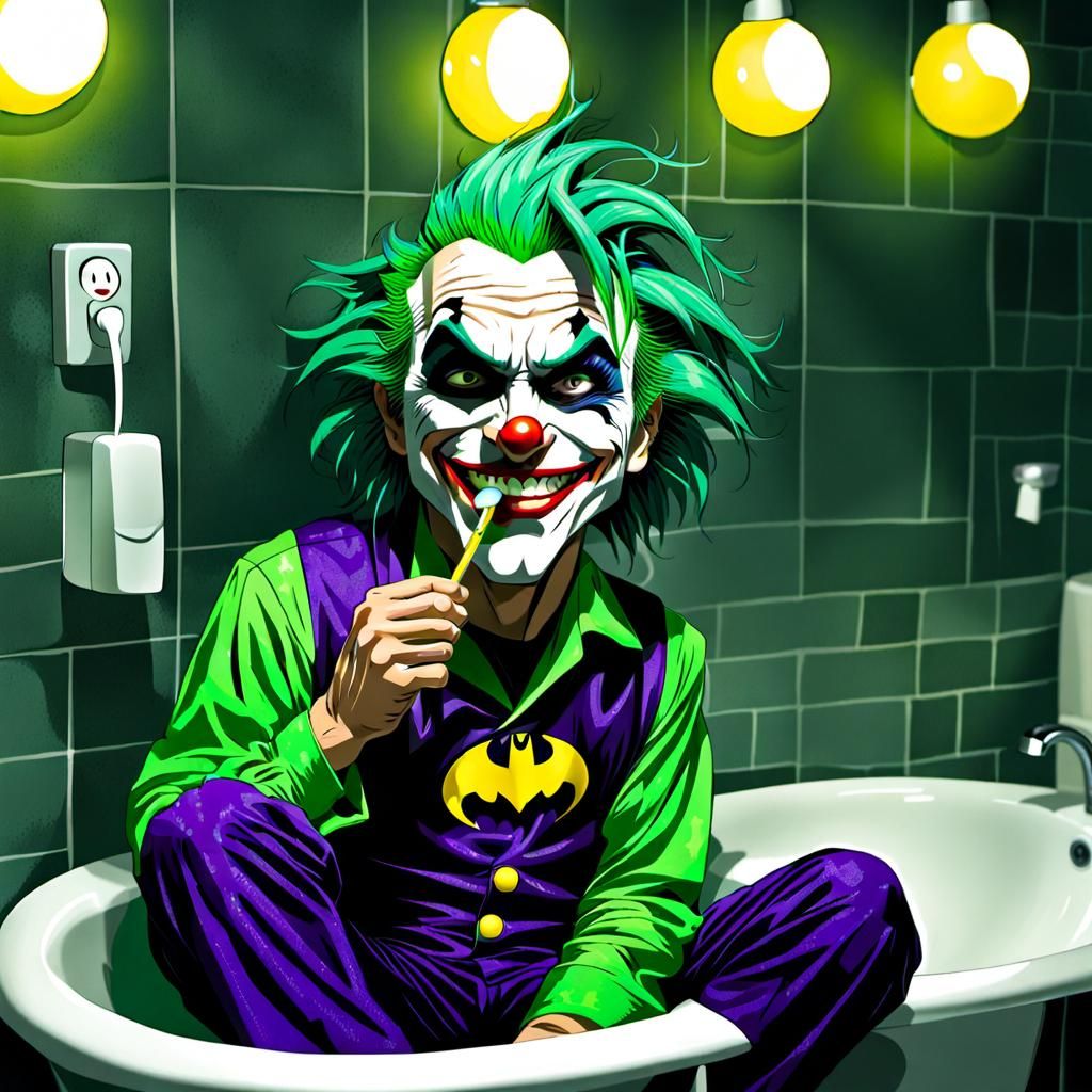 The Joker Brushing Teeth with Batman Nightlight