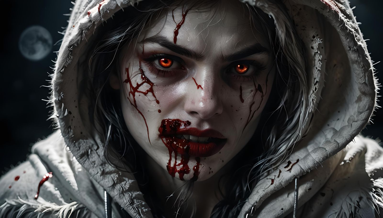 Silver Hooded Woman with Werewolf Attack Signs