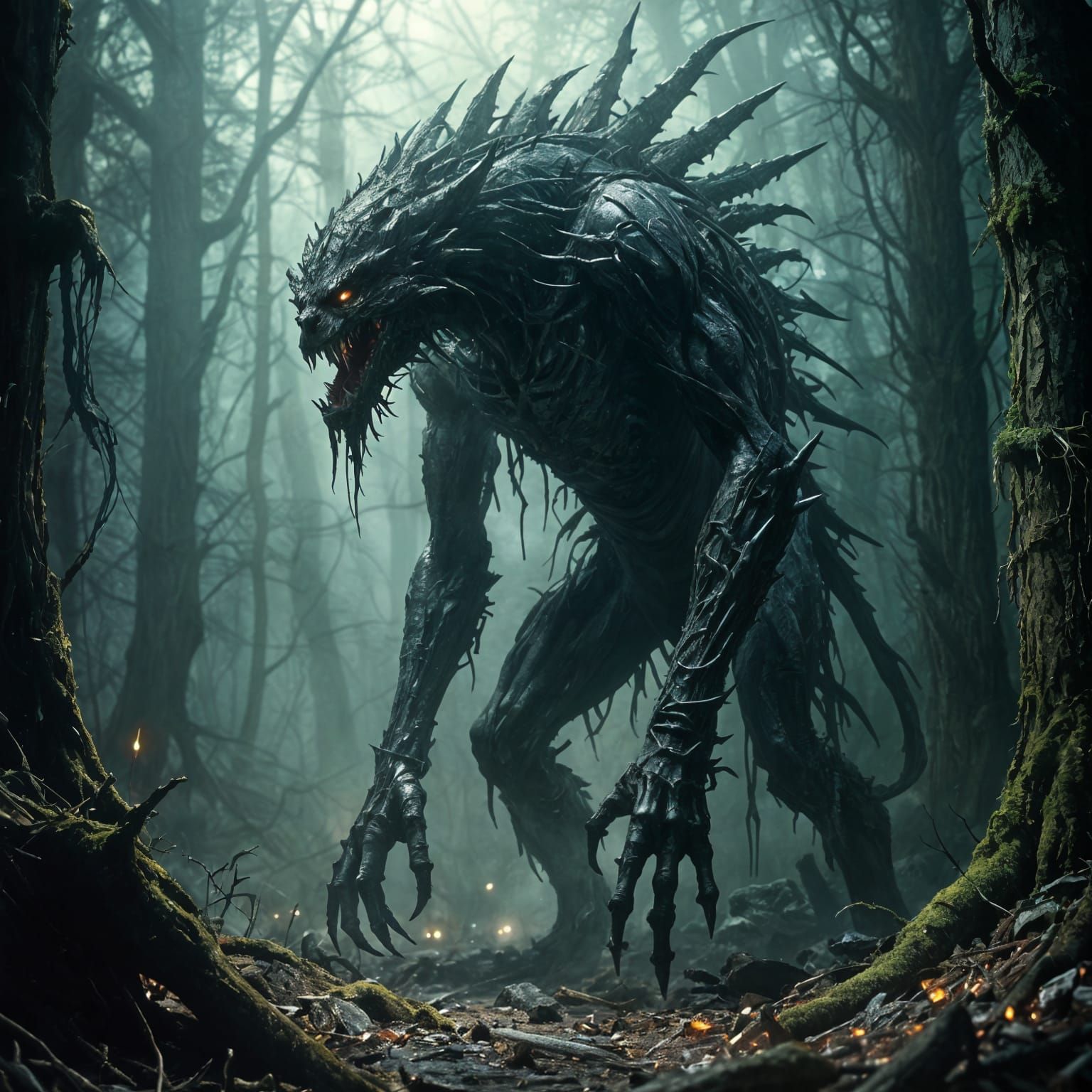 Intimidating Cryptid Creature in Dark Fantasy Style