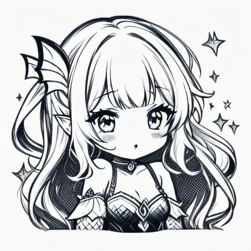 Chibi Mermaid Coloring Book Page Line Art