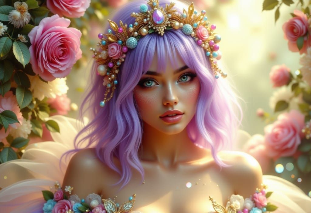 Surreal Goddess in Lavender Hues and Shimmering Silk