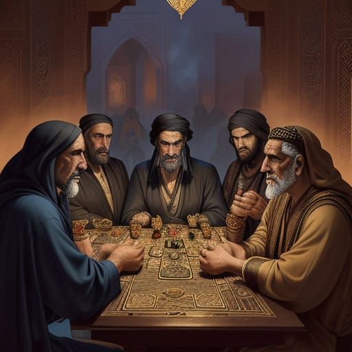 Surrealist Arabian Nights Cafe Scene in Ink