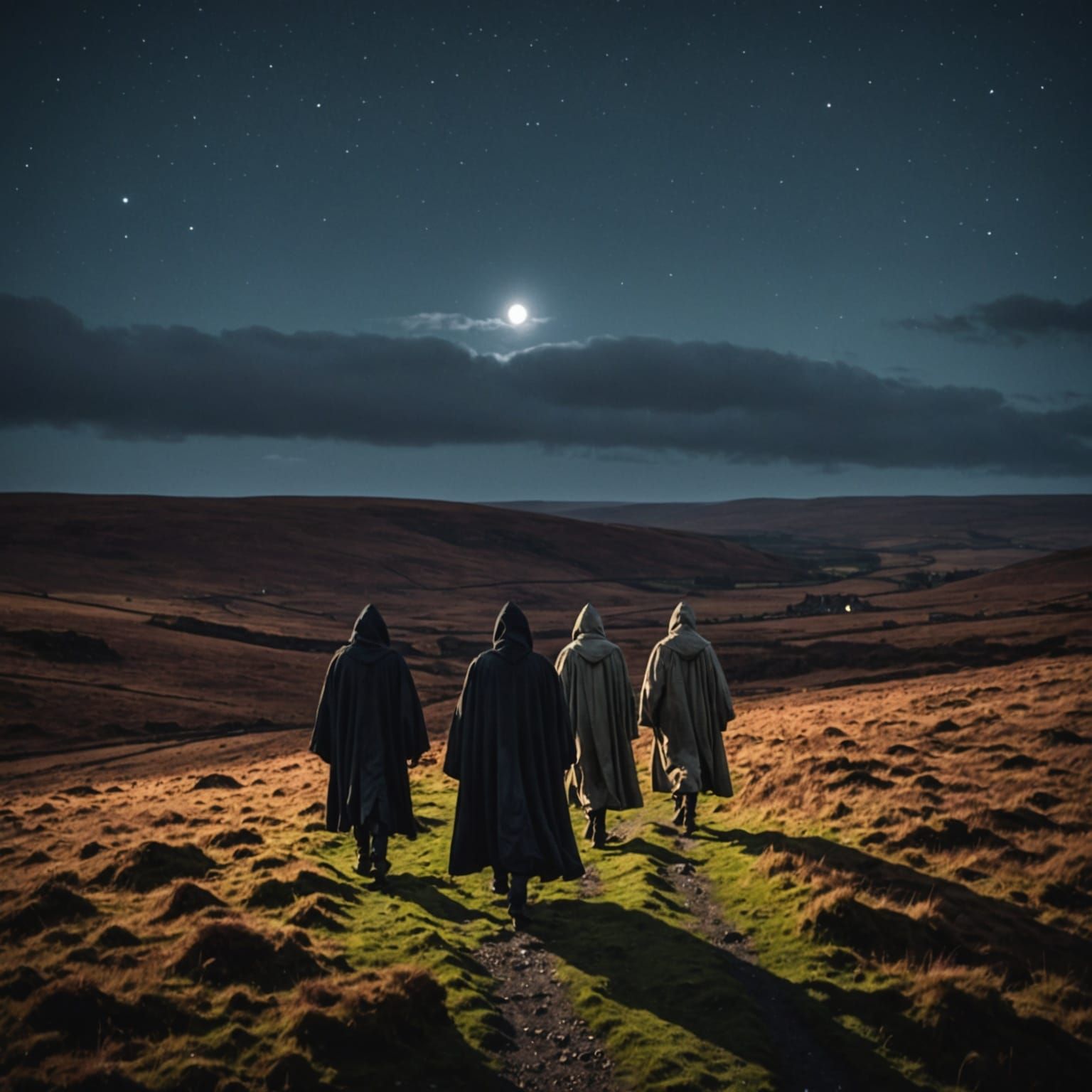 Ghostly Figures Wander the Twilight Moors