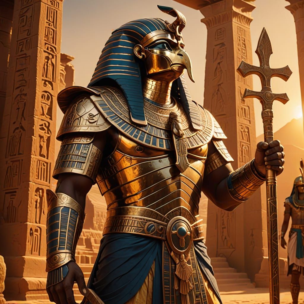 Horus in Temple: Mythological Art with Golden Light