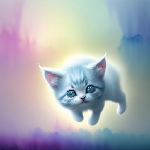Ethereal Kitten Floating in Dreamy Watercolor
