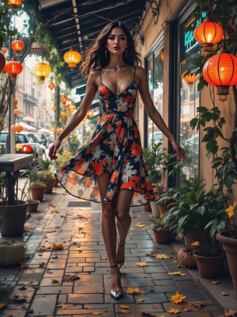 Abstract Woman Walking in Electric Atmosphere