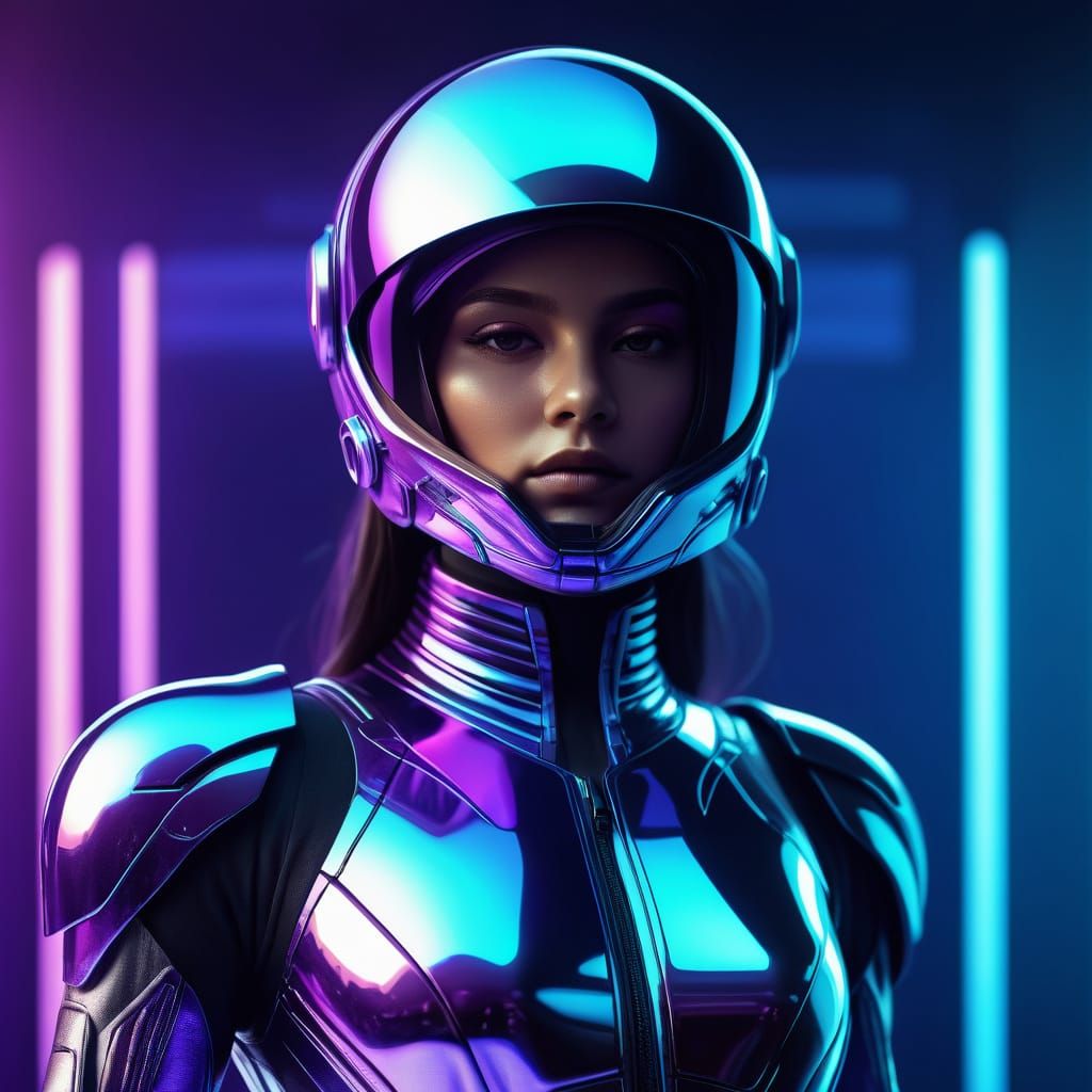 Futuristic Female in Chrome Art Style
