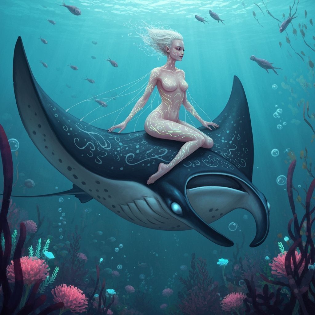 Bioluminescent Marine Creature on Manta Ray