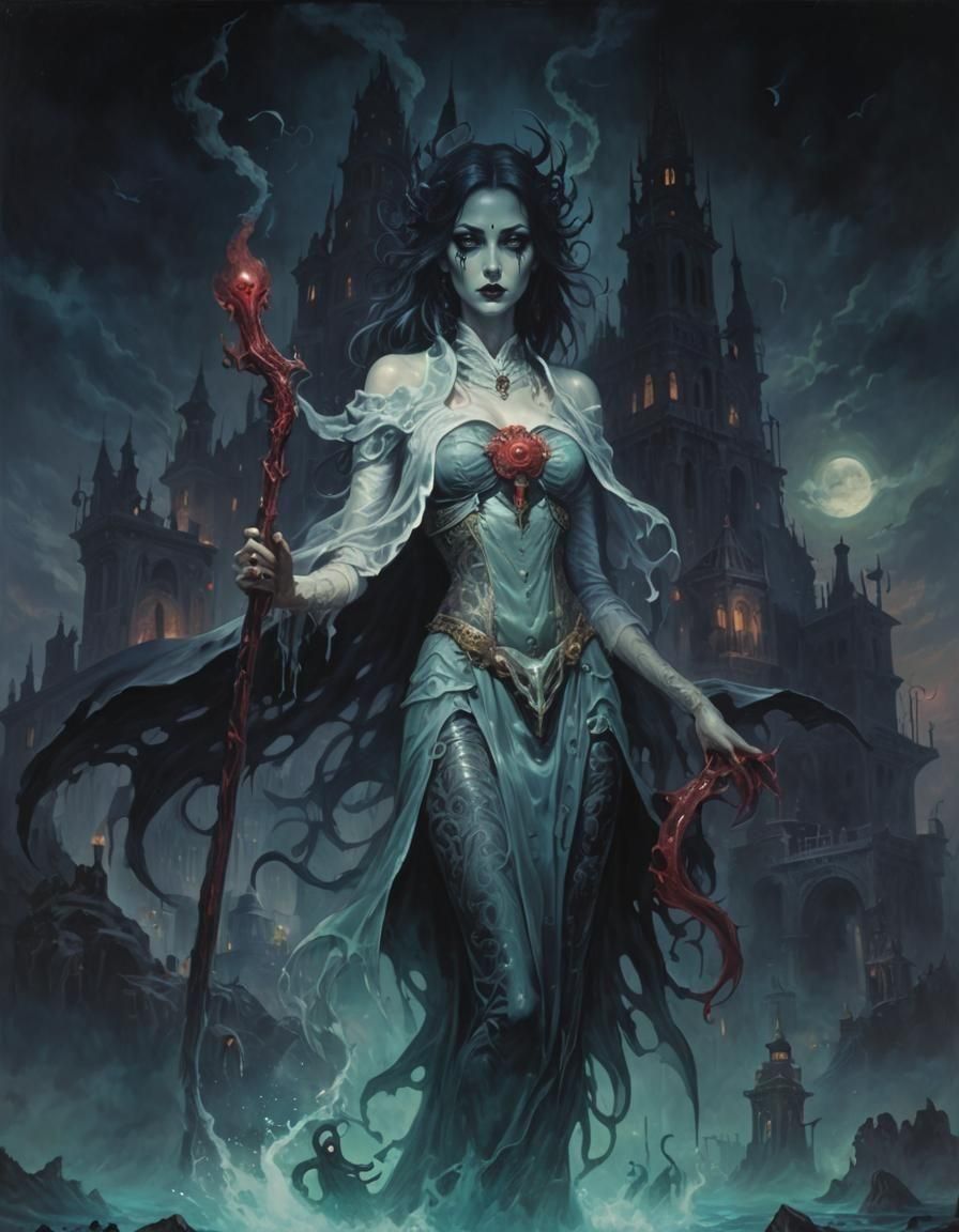 Lovecraftian Ritual in Sunken City Noir Painting