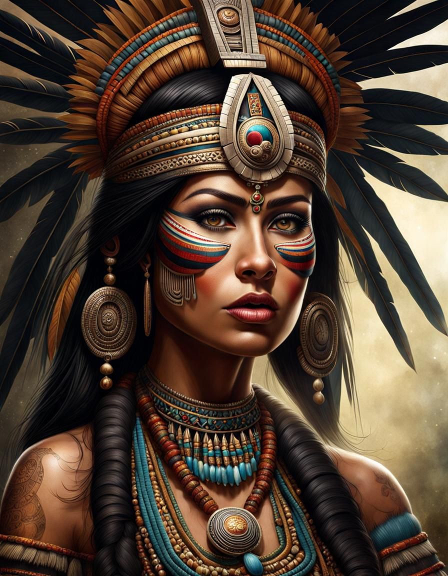 Detailed Portrait of an Aztec Queen