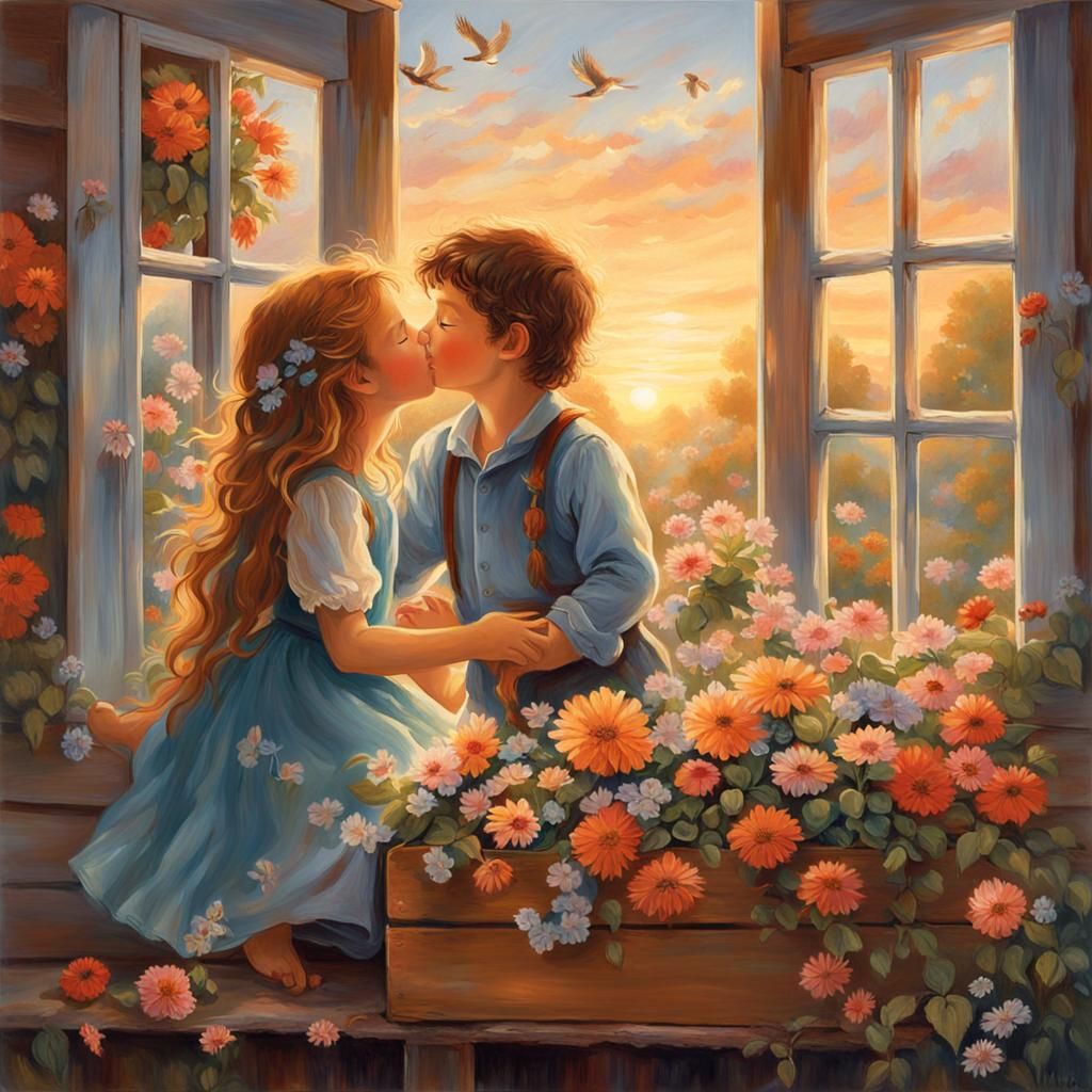 Romantic Sunrise Scene of Young Love