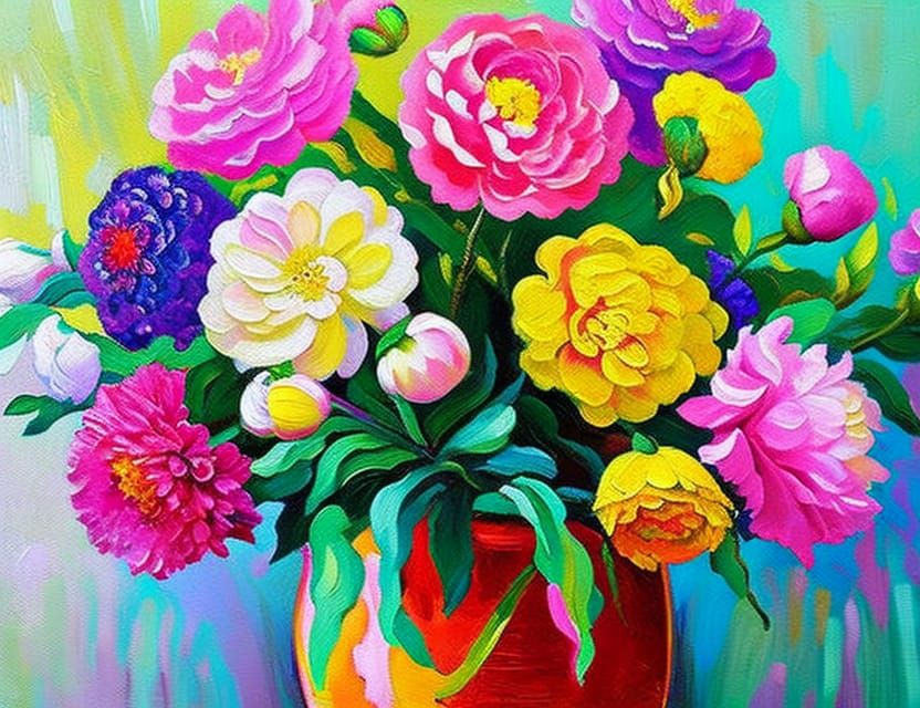 Pale Pink Flowers in Neo-Impressionist Oil Painting