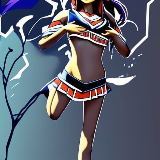 Anime Cheerleader in Revenge Film, Detailed Graffiti Art