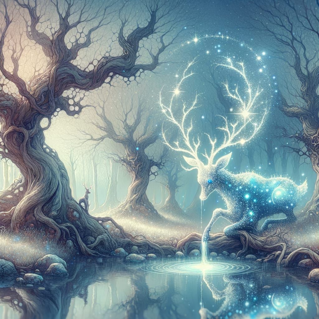 Ethereal Starlight Deer in Mystical Forest Grove