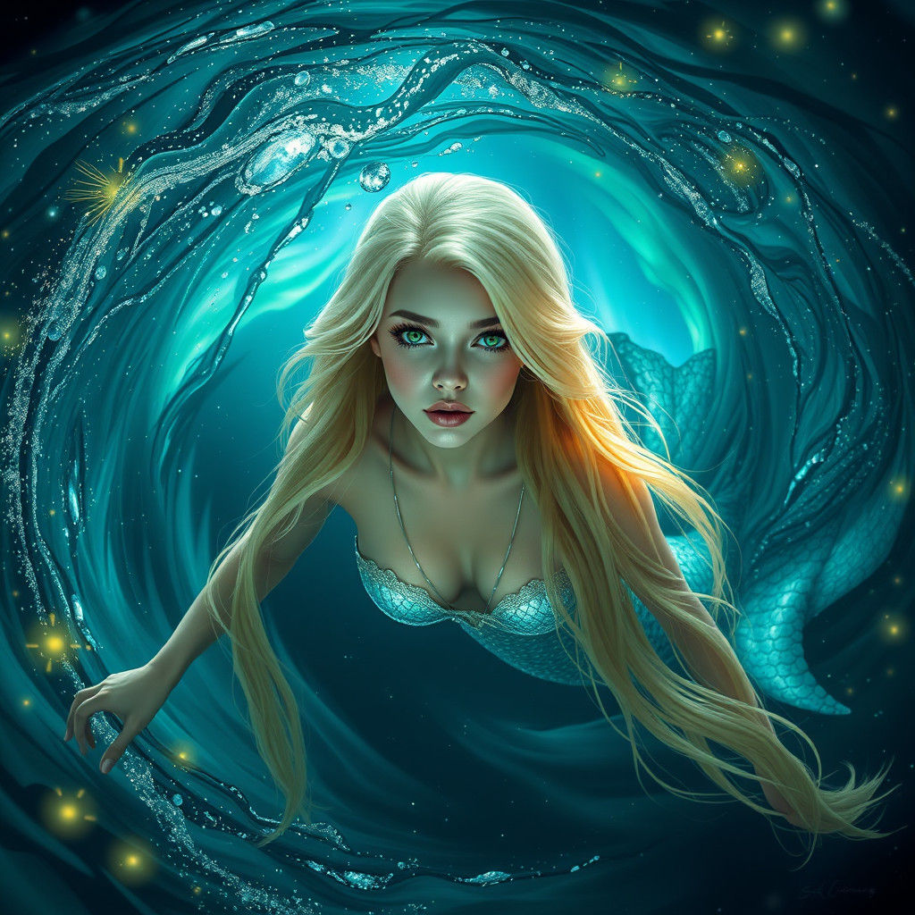 Breathtaking Mermaid Swimming in Bioluminescent Ocean