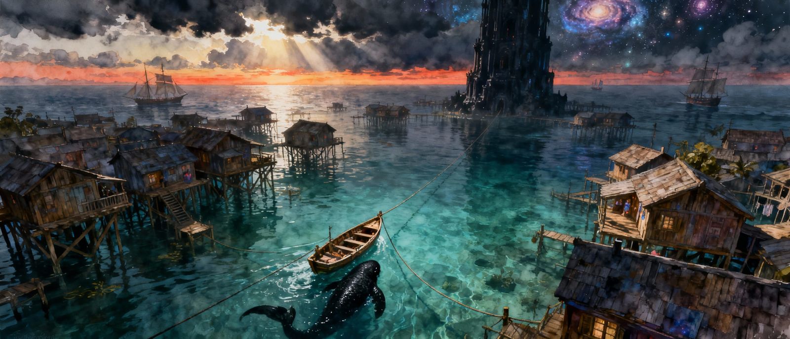 Boat Pulled By Sea Monster Through Flooded Slums