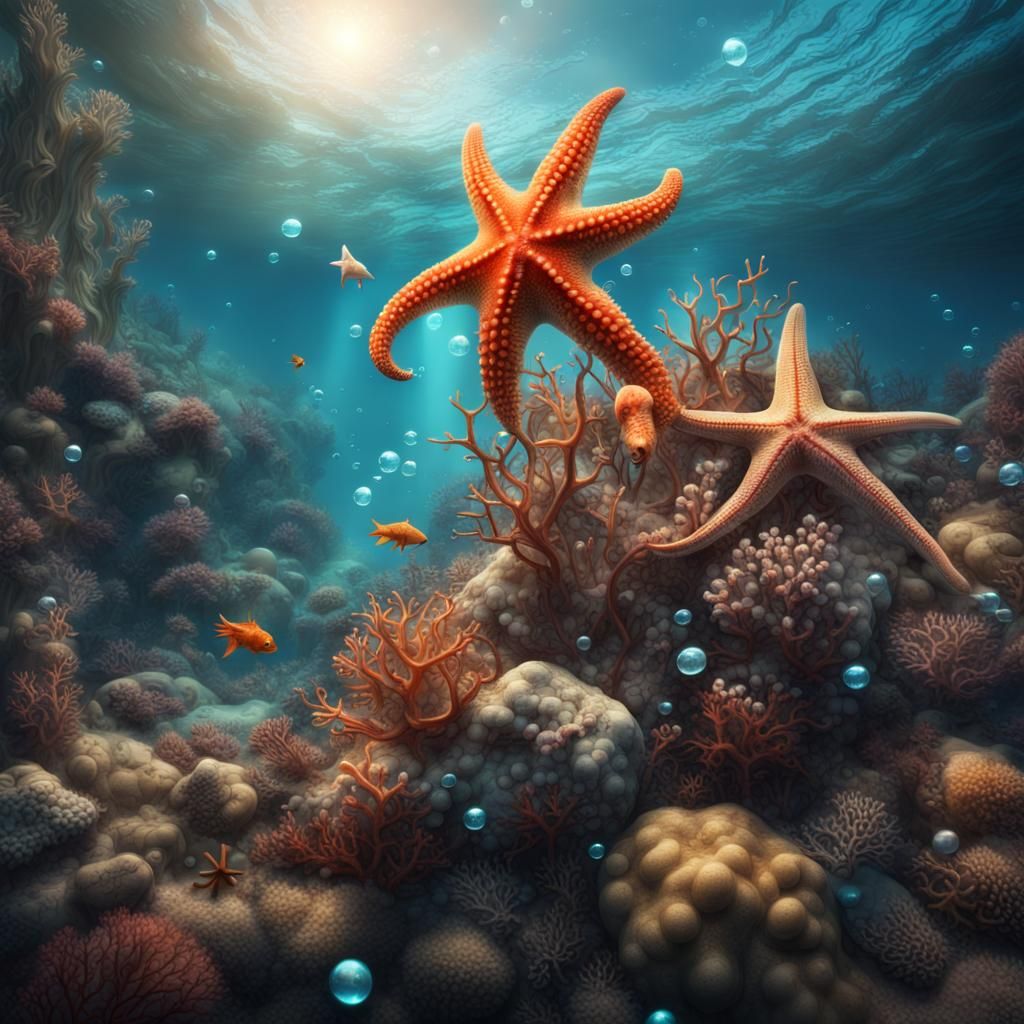 Underwater Ocean Life with Starfish and Coral
