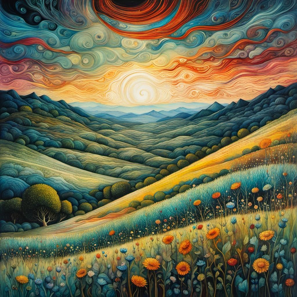 Encaustic Hill at Windy Sunset: Art Brut