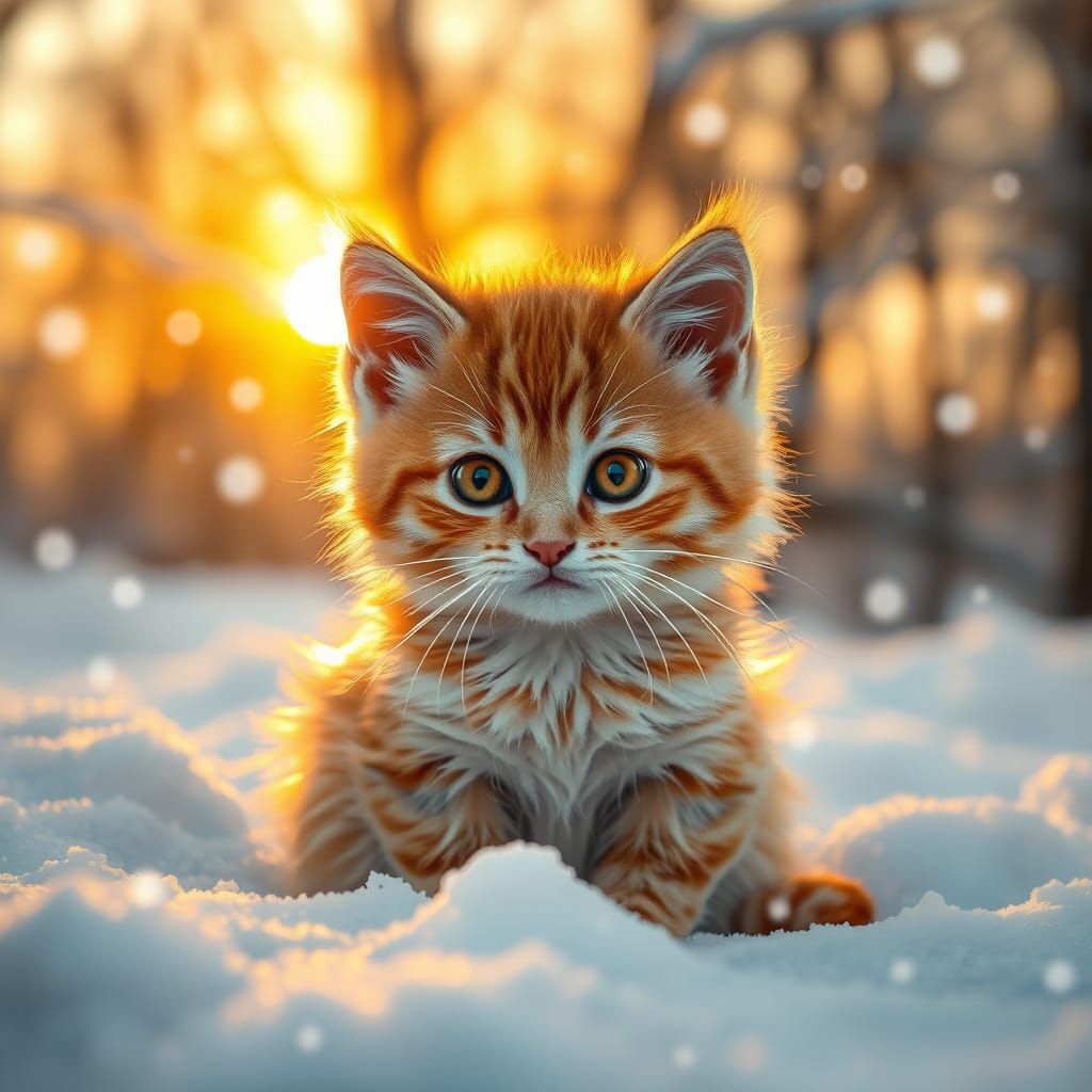 Ginger Kitten in Winter Snow Digital Painting
