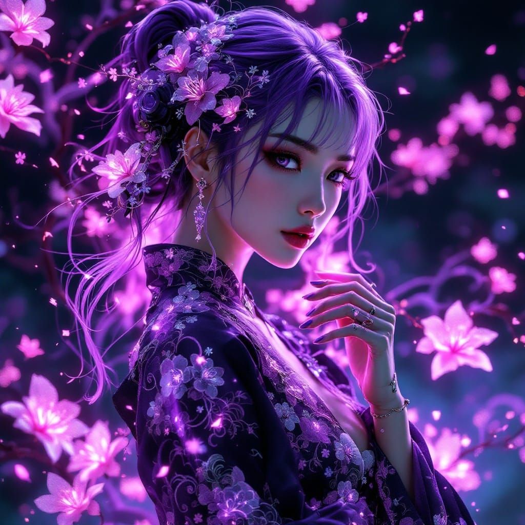 Cyberpunk Goddess in Ethereal Kimono