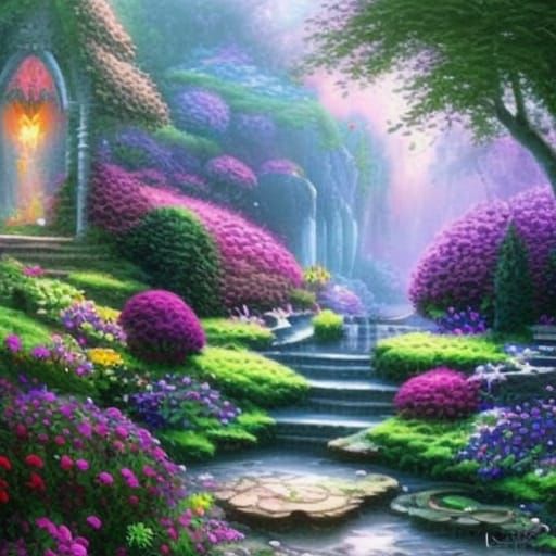 Ethereal Secret Flower Garden in Fantasy Style