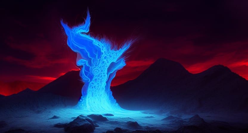 Glowing Blue Volcano in Cel-Shaded Digital Painting