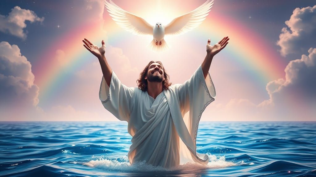 Jesus Emerging from the River Jordan in Radiant Glory