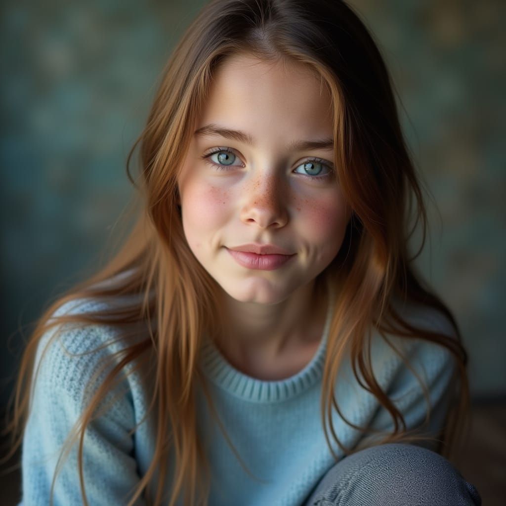 Teenage Girl in Studio Portrait with Bokeh Background
