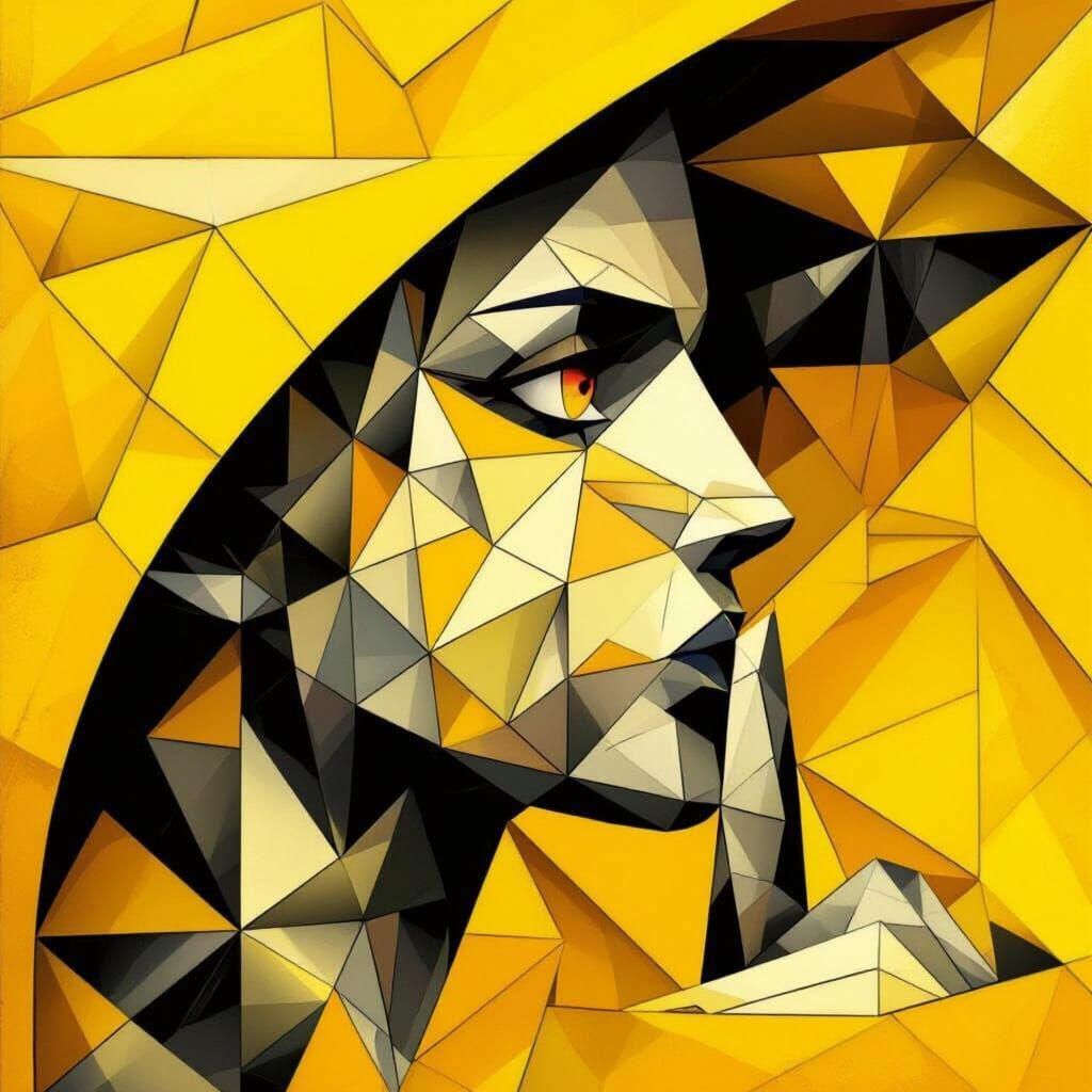 Surrealist Cubist Portrait in Yellow and Black