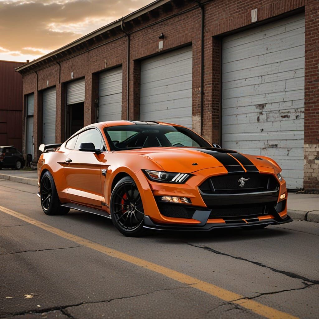 Vibrant Twister Orange American Muscle Car with Aggressive L...