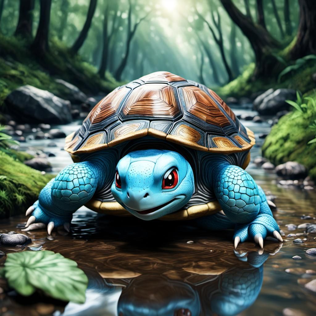 Realistic Pokémon Squirtle in Forest Creek, 8K