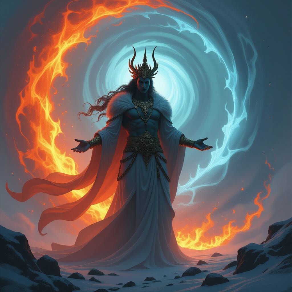 God of Fire and Ice in Frazetta, Stalenhag, Thorp Style