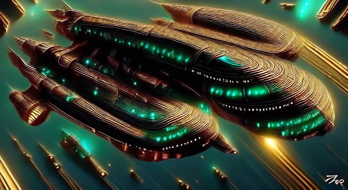 Cyberpunk Spaceship Snake Hybrid Orbiting Saturn